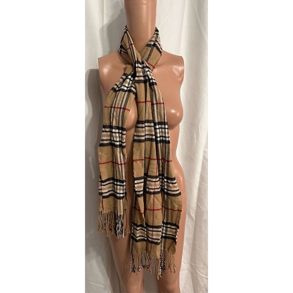 RARE Beautiful CASHMERE feel SCARF BROWN/BLACK Red  GOOD CONDITION